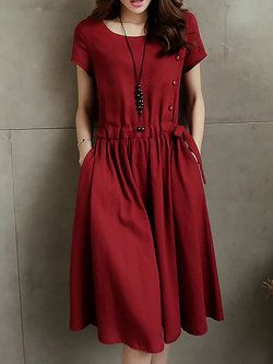 Vestido de festa midi: Vermelho com cintura marcada