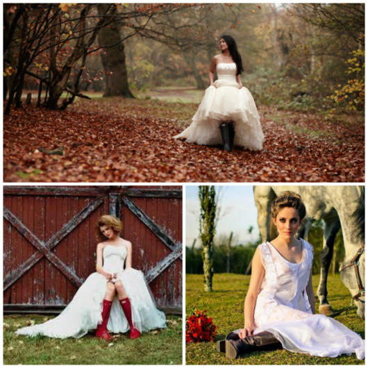 Três ideias de vestidos de noiva para casamento no campo com botas