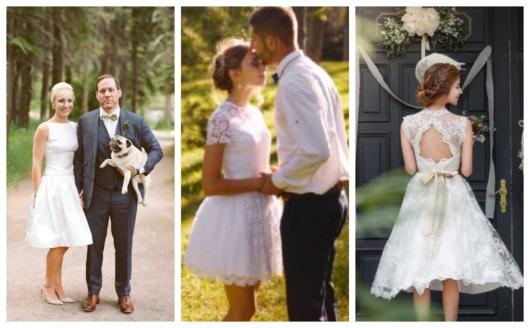 Modelos de vestidos curtos são graciosos para se casar em meio à natureza