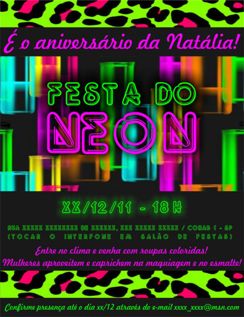 Convite clássico para uma festa Neon inesquecível