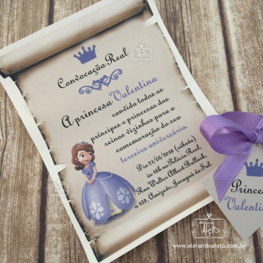 Convite Pergaminho: Princesa Sofia