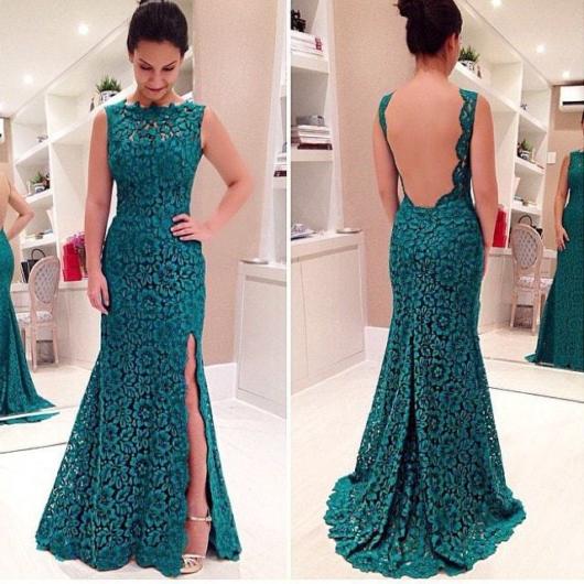 Vestido de renda para festa: De casamento verde escuro