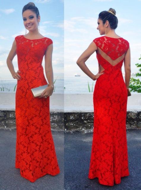 Vestido de renda para festa: De casamento vermelho