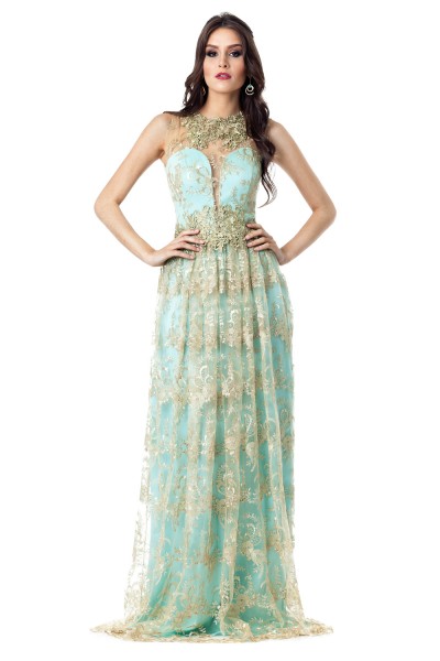Vestido de renda para festa: De casamento azul claro