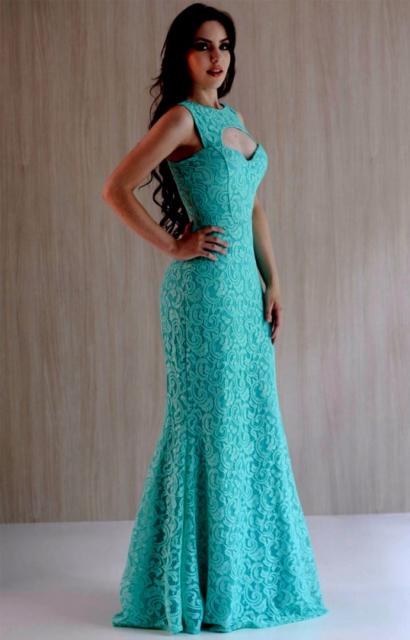 Vestido de renda para festa: De casamento azul tiffany