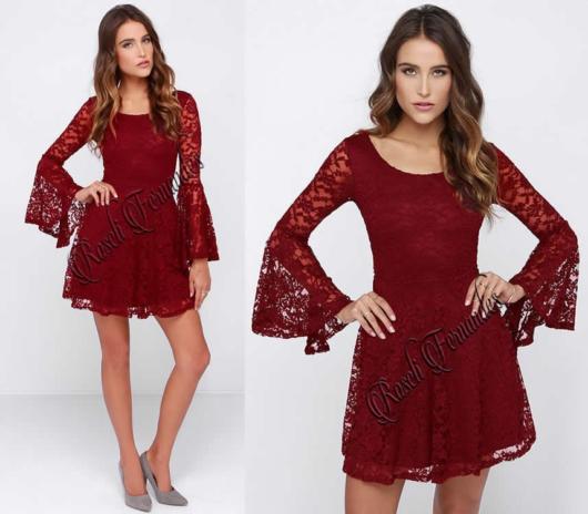  Vestido de renda para festa: Curto vermelho