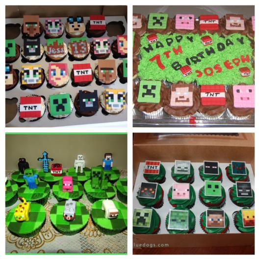 Bolo e cupcakes temáticos “Minecraft”