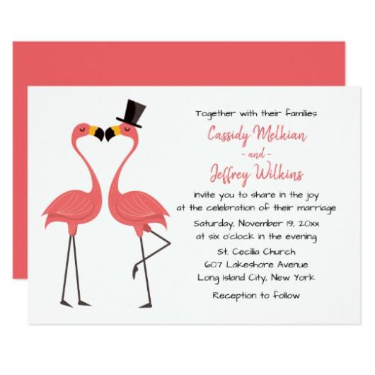 Os flamingos podem ilustrar convites de casamento