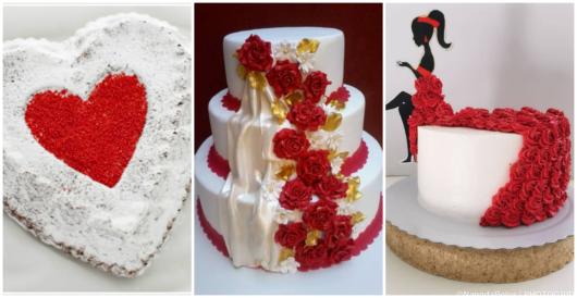Modelos de bolo vermelho e branco