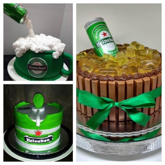 Diversos modelos criativos de bolo Heineken