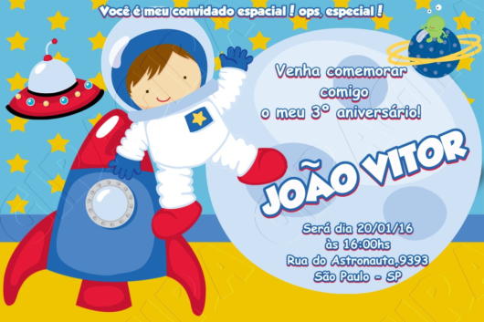 Convite astronauta para aniversário infantil