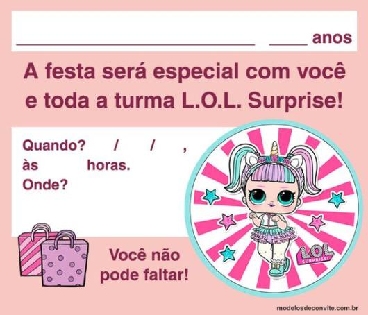 Convite com espaços em branco para ser preenchido.