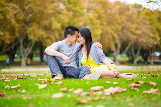 Asian wet outdoor couple