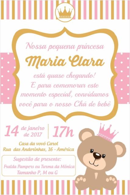Convite de chá de bebê princesa 