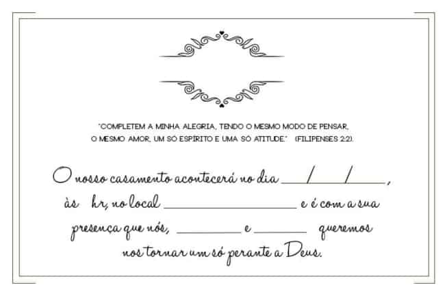Convite de casamento tradicional para imprimir