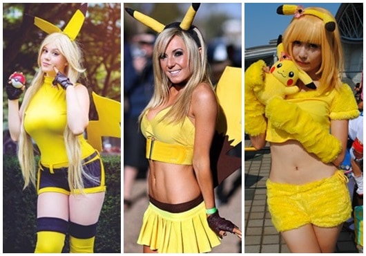 Fantasia amarela pikachu feminina, roupa para cosplay, quatro peças,  acessório sexy fofo de desenhos animados ca906