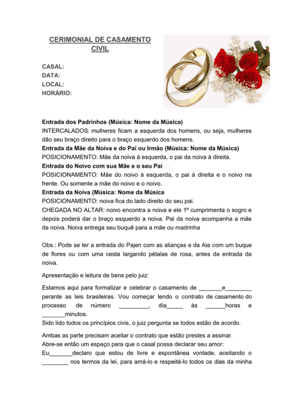 Roteiro da cerimônia de casamento evangélico