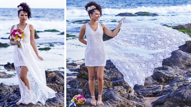 Vestido curto de noiva para casar na praia