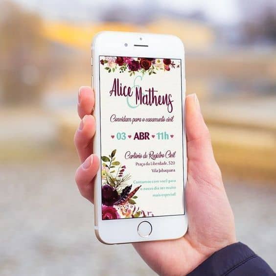 Convite de casamento virtual para smartphone