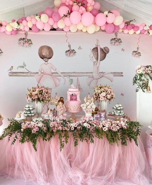 decoração em rosa para chá de bebê bailarina