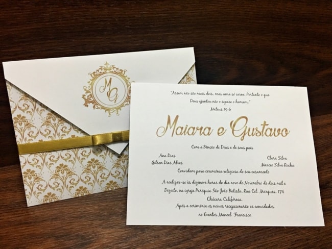 Convite de casamento dourado ideias