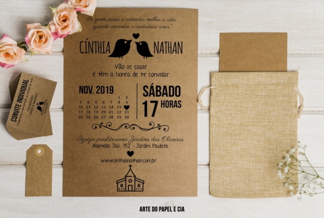 Convite de casamento em papel kraft e juta2
