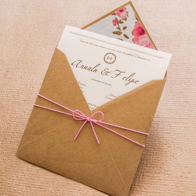 Envelope para convite de casamento rústico