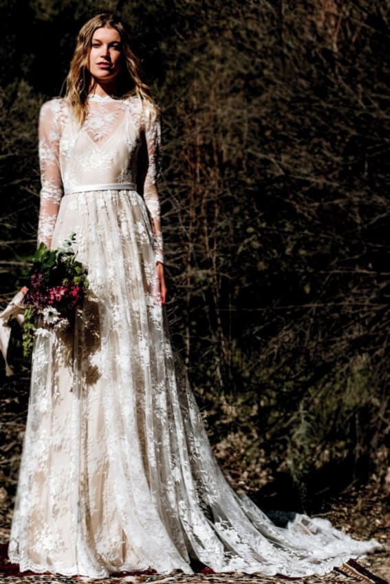 Vestido de noiva com mangas compridas rendado estilo Boho vintage