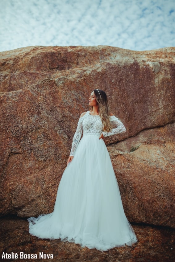 vestido de noiva com tule francês modelo Safira