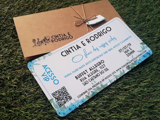 convite de casamento em formato de bilhete vip