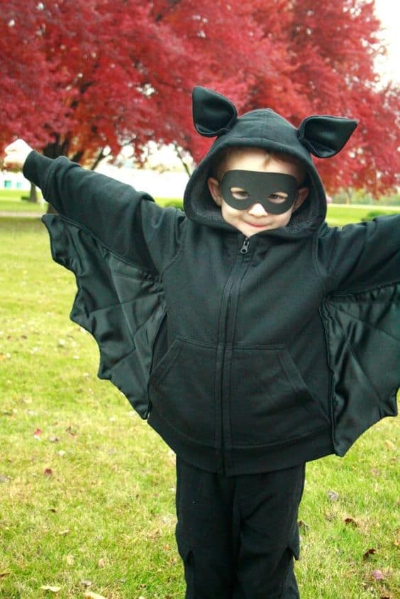 fantasia infantil com asas e máscara de morcego