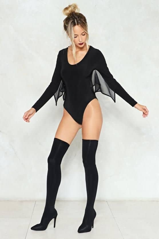 fantasia feminina de morcego com body preto