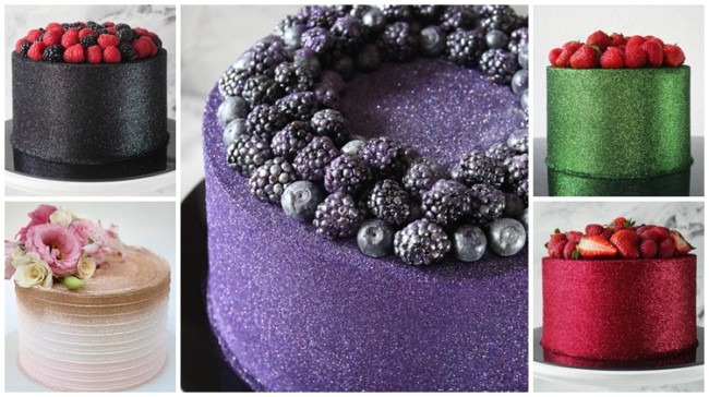 40 Ideias de bolo roxo com glitter super tendência - Artesanato